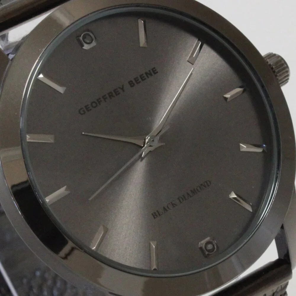 Geoffery Beene Men's Quartz Dress Watch Gun Metel Grey Milanese Bracelet 42mm